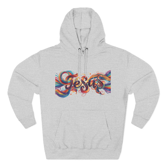 Jesus and MG Three-Panel Fleece Hoodie, Colorful Graphic Hoodie, Spiritual Gift for Him and Her, Cozy Fashion for All Seasons