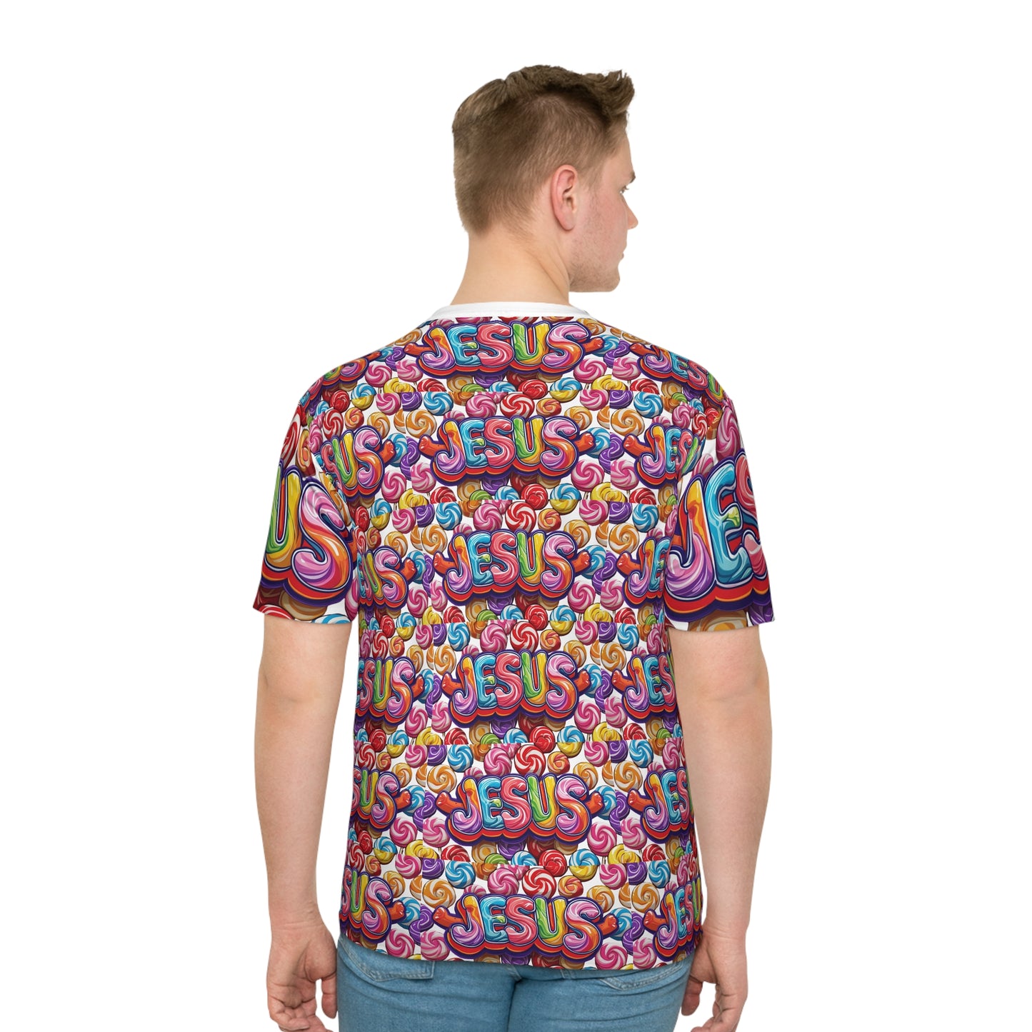 Colorful Jesus Graphic T-Shirt for Men, Relaxed Fit Tee, Faith-Inspired Apparel, Perfect for Church, Casual Wear, Spiritual Gifts