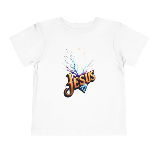 Toddler Short Sleeve Tee with Vibrant Jesus Design, Kid's Faith Shirt, Cute Christian T-Shirt, Summer Play Tee, Birthday Gift for Children