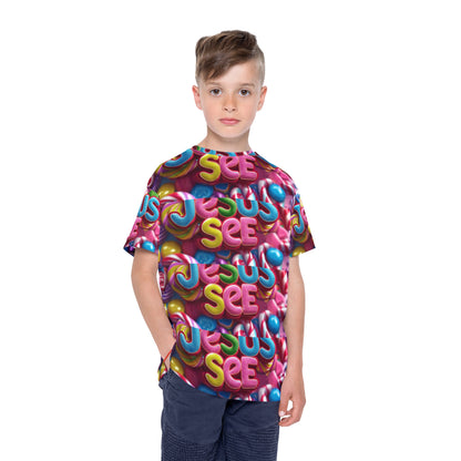 Colorful Kids Sports Jersey with Candy Design, Fun Youth Athletic Shirt, Playful Gift for Sports Events, Birthday Party Attire, Jesus [...]