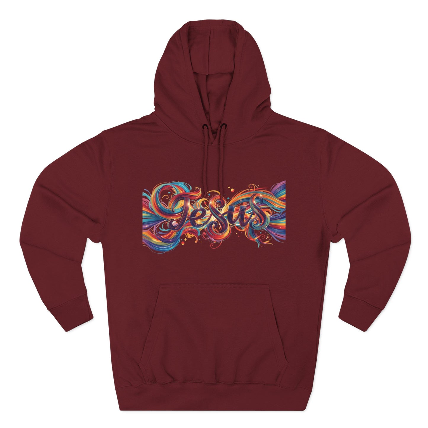 Jesus and MG Three-Panel Fleece Hoodie, Colorful Graphic Hoodie, Spiritual Gift for Him and Her, Cozy Fashion for All Seasons