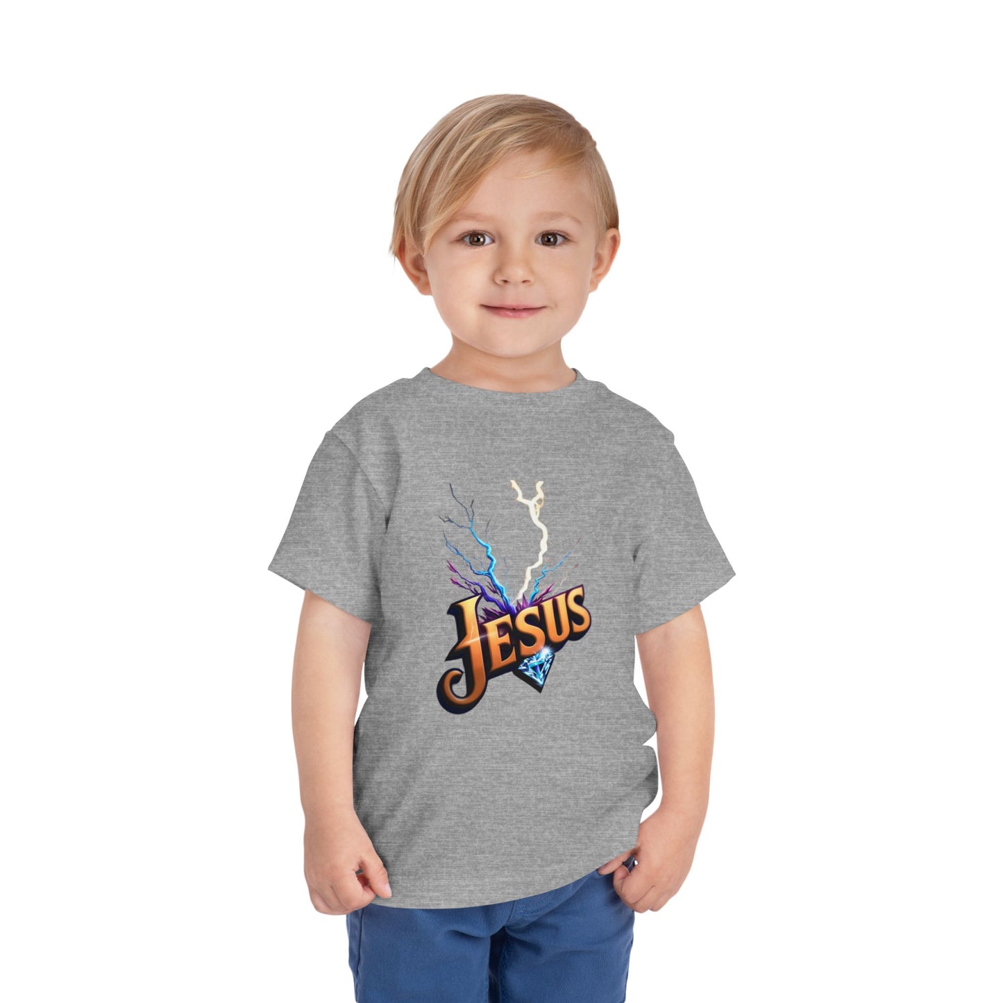 Toddler Short Sleeve Tee with Vibrant Jesus Design, Kid's Faith Shirt, Cute Christian T-Shirt, Summer Play Tee, Birthday Gift for Children