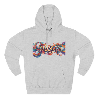 Jesus and MG Three-Panel Fleece Hoodie, Colorful Graphic Hoodie, Spiritual Gift for Him and Her, Cozy Fashion for All Seasons
