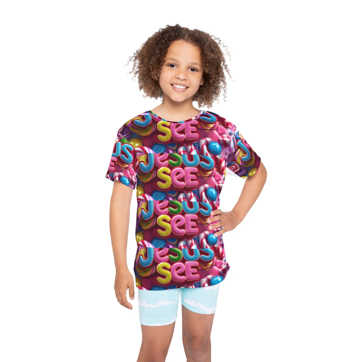 Colorful Kids Sports Jersey with Candy Design, Fun Youth Athletic Shirt, Playful Gift for Sports Events, Birthday Party Attire, Jesus [...]