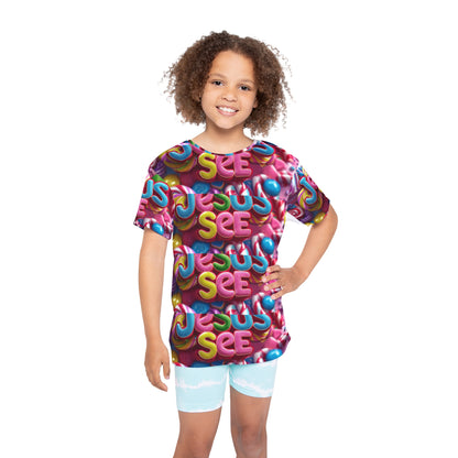 Colorful Kids Sports Jersey with Candy Design, Fun Youth Athletic Shirt, Playful Gift for Sports Events, Birthday Party Attire, Jesus [...]