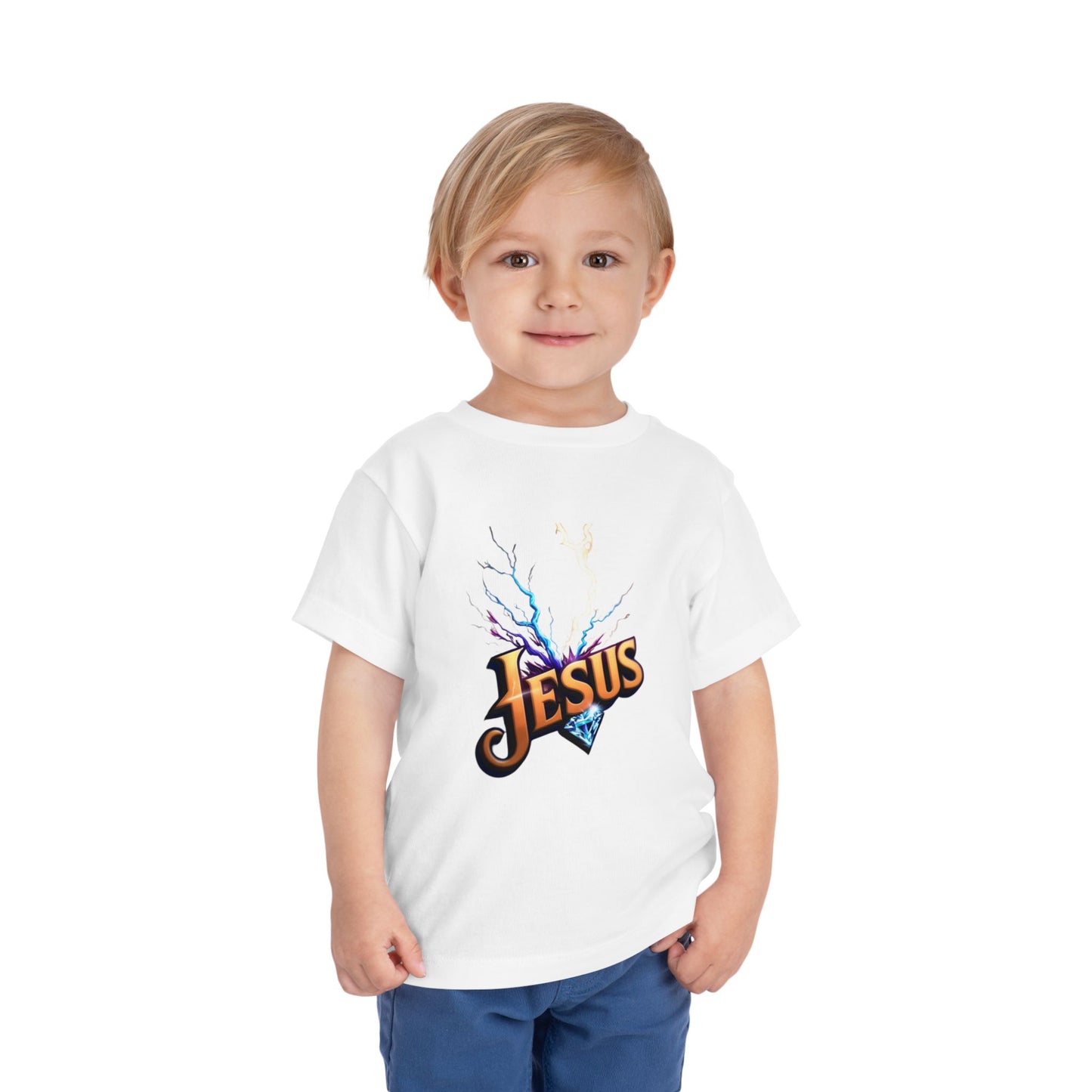 Toddler Short Sleeve Tee with Vibrant Jesus Design, Kid's Faith Shirt, Cute Christian T-Shirt, Summer Play Tee, Birthday Gift for Children