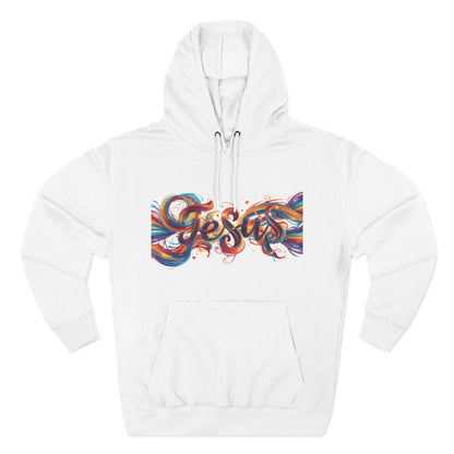 Jesus and MG Three-Panel Fleece Hoodie, Colorful Graphic Hoodie, Spiritual Gift for Him and Her, Cozy Fashion for All Seasons