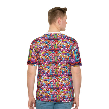 Colorful Jesus Graphic T-Shirt for Men, Relaxed Fit Tee, Faith-Inspired Apparel, Perfect for Church, Casual Wear, Spiritual Gifts