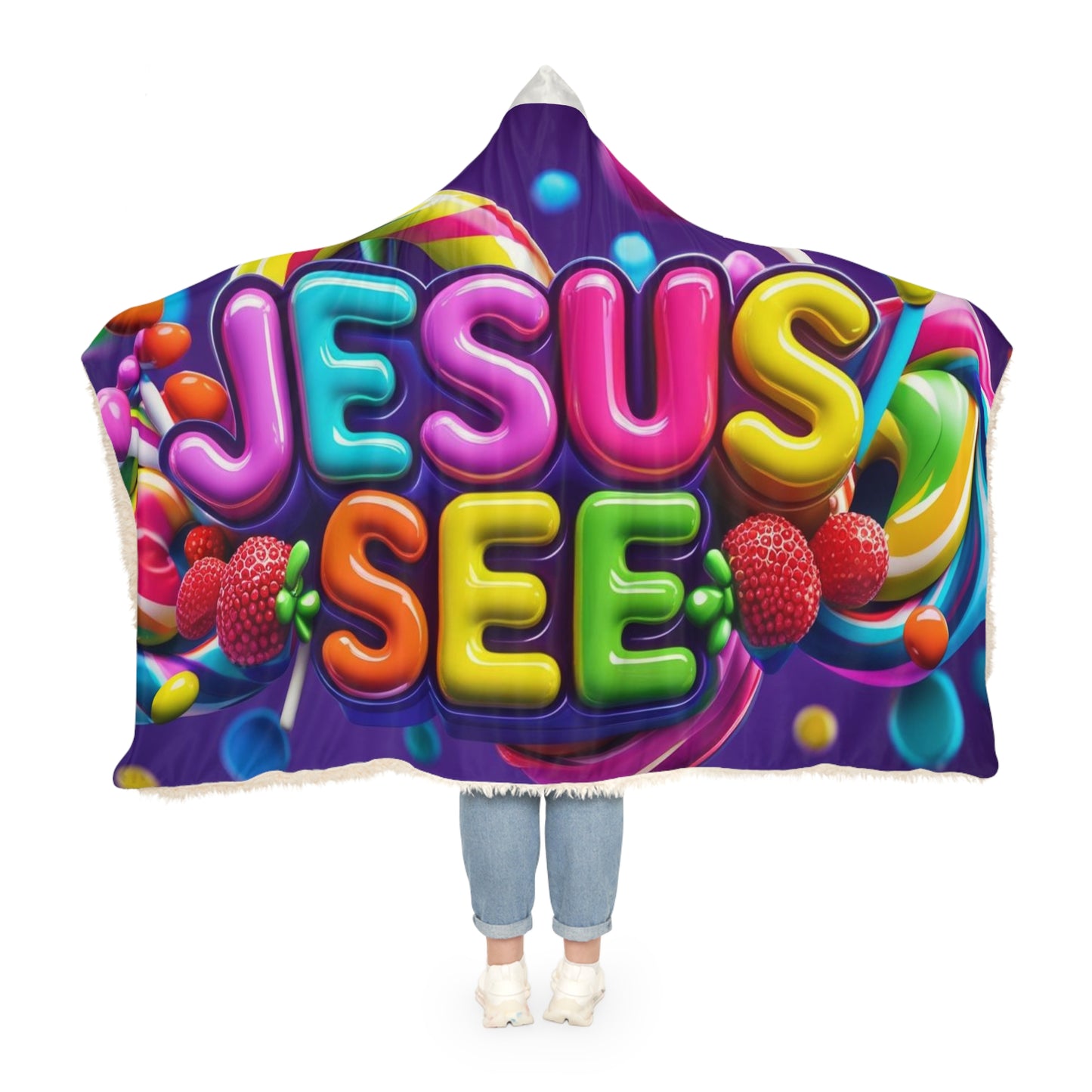 Colorful Snuggle Blanket with 'Jesus See' - Cozy Throw for Home, Gift for Kids, Church Events, Holidays, and More