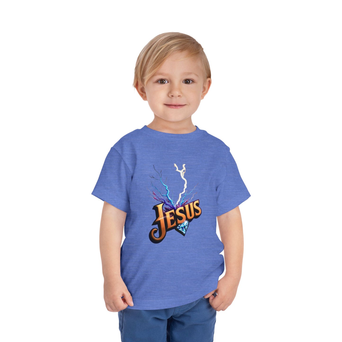 Toddler Short Sleeve Tee with Vibrant Jesus Design, Kid's Faith Shirt, Cute Christian T-Shirt, Summer Play Tee, Birthday Gift for Children