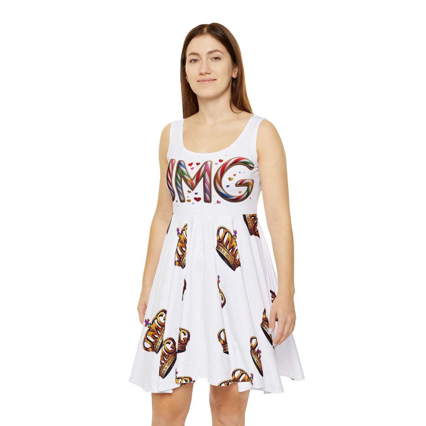 Colorful Women's Skater Dress with Crown Design - Fun Party Wear, Casual Outfits, Summer Dress, Festival Fashion, Unique Gift