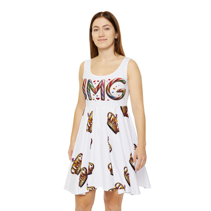 Colorful Women's Skater Dress with Crown Design - Fun Party Wear, Casual Outfits, Summer Dress, Festival Fashion, Unique Gift