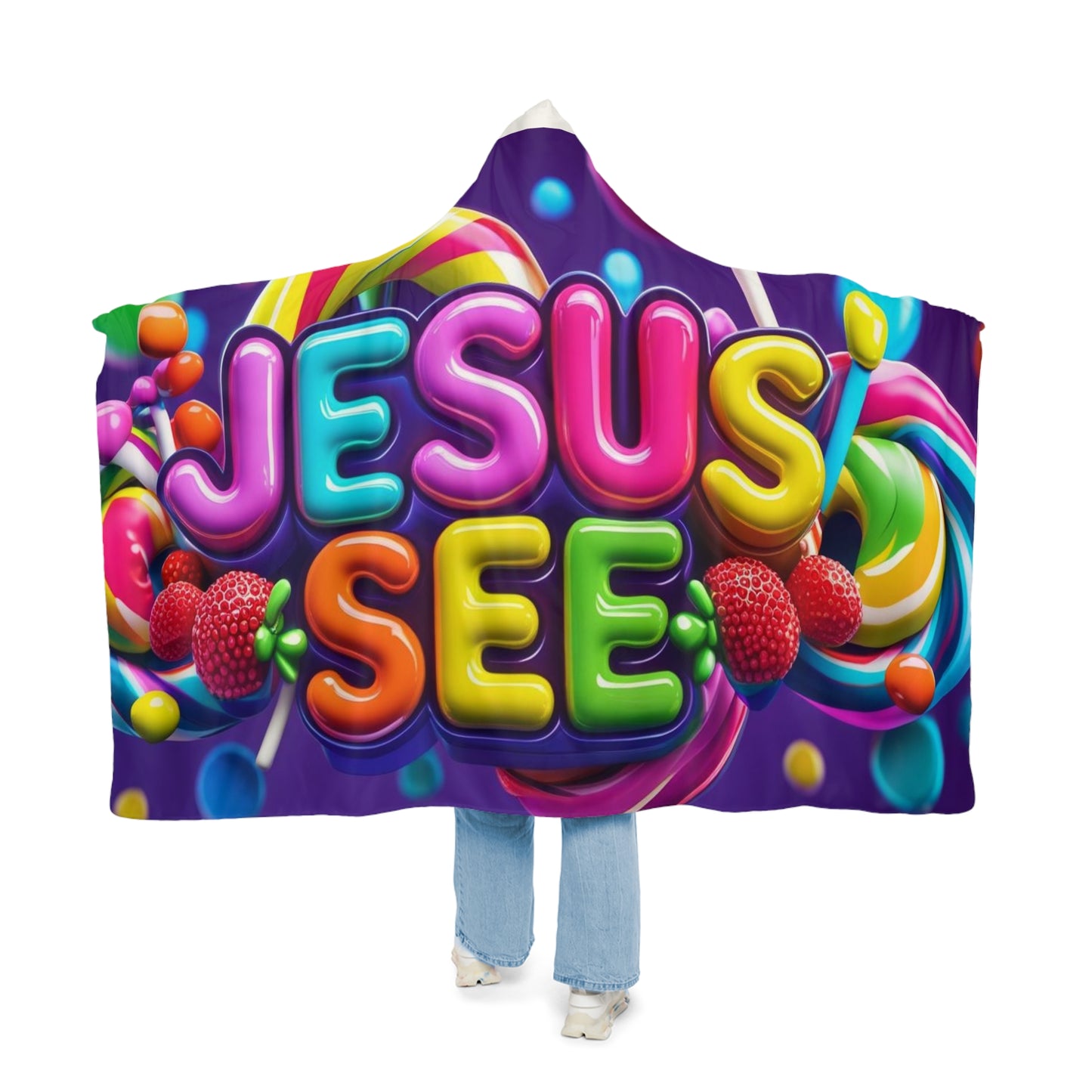 Colorful Snuggle Blanket with 'Jesus See' - Cozy Throw for Home, Gift for Kids, Church Events, Holidays, and More