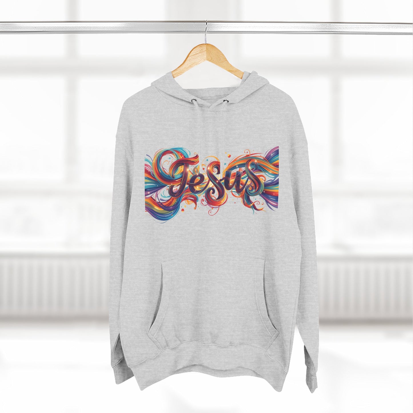 Jesus and MG Three-Panel Fleece Hoodie, Colorful Graphic Hoodie, Spiritual Gift for Him and Her, Cozy Fashion for All Seasons