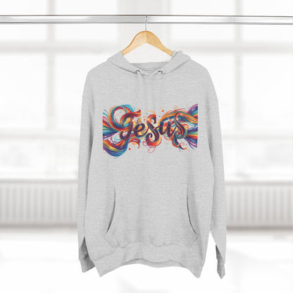 Jesus and MG Three-Panel Fleece Hoodie, Colorful Graphic Hoodie, Spiritual Gift for Him and Her, Cozy Fashion for All Seasons