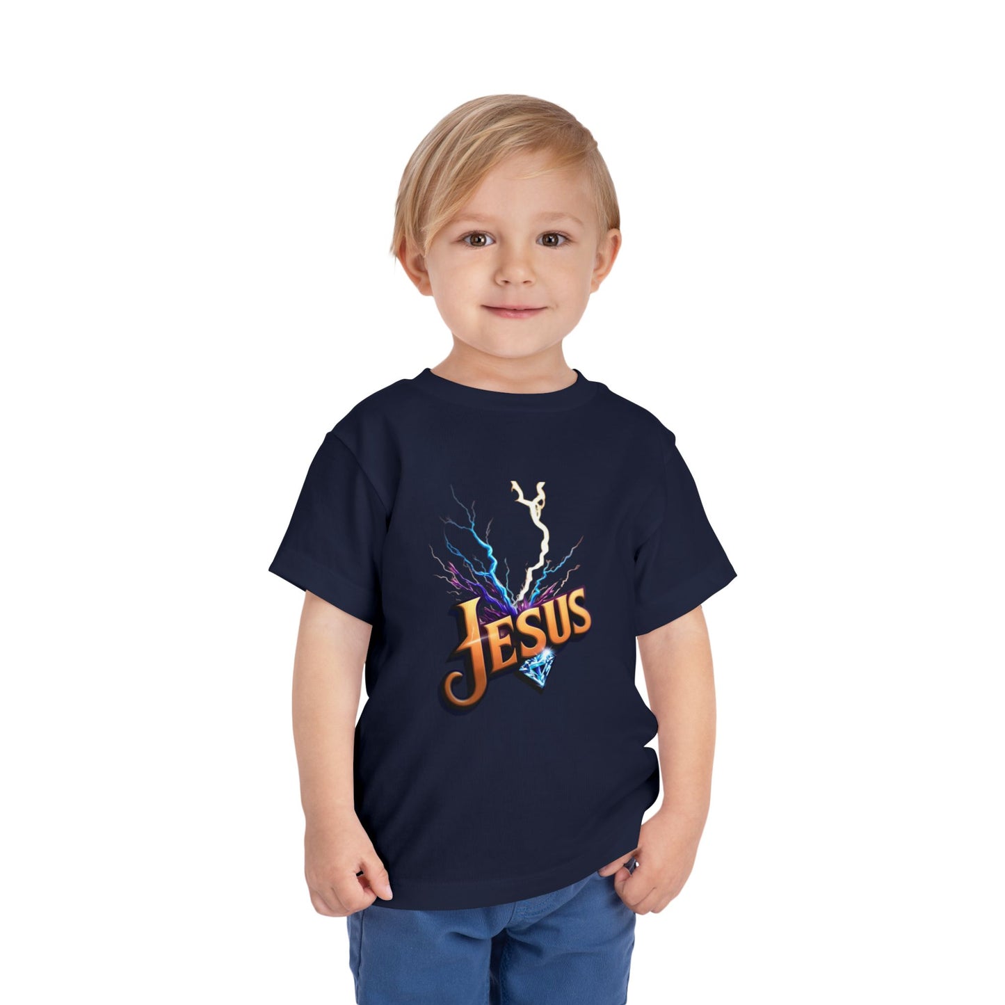 Toddler Short Sleeve Tee with Vibrant Jesus Design, Kid's Faith Shirt, Cute Christian T-Shirt, Summer Play Tee, Birthday Gift for Children